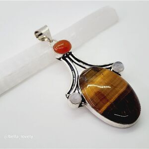 Elegant Silver Pendant with Tiger's Eye and Carnelian